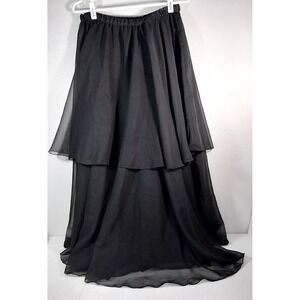 One Size Free Black Layered Sheer Flare Maxi Skirt Dance Chic Witchy Goth Flowy